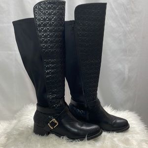 Cloudwalkers Tess Quilted Leather and Fabric Knee High Boots, Size 8.5